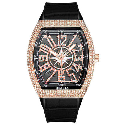 Men's Iced Arabic Numerals Watch with Black Strap