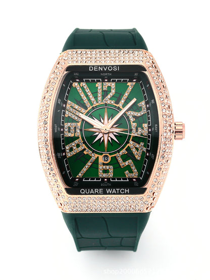 Men's Iced Arabic Numerals Watch with Black Strap