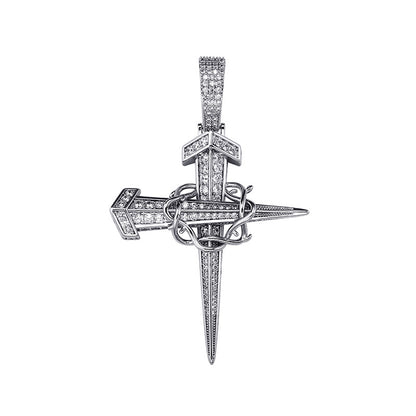 Iced Out Crown Of Thorns Nail Cross Pendant