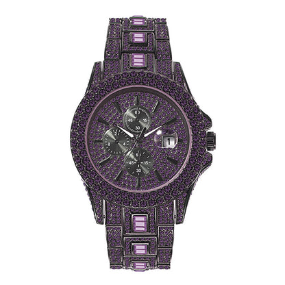 Iced Purple Round Cut Luminous Men's Watch
