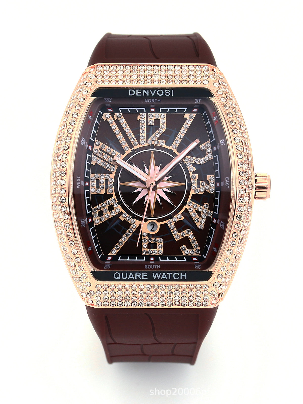 Men's Iced Arabic Numerals Watch with Black Strap