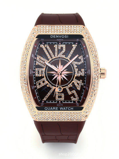 Men's Iced Arabic Numerals Watch with Black Strap