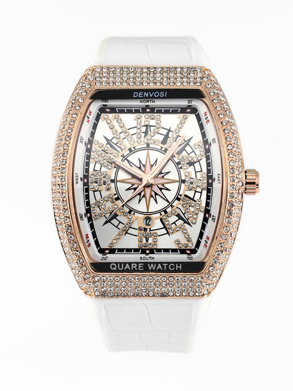 Men's Iced Arabic Numerals Watch with Black Strap