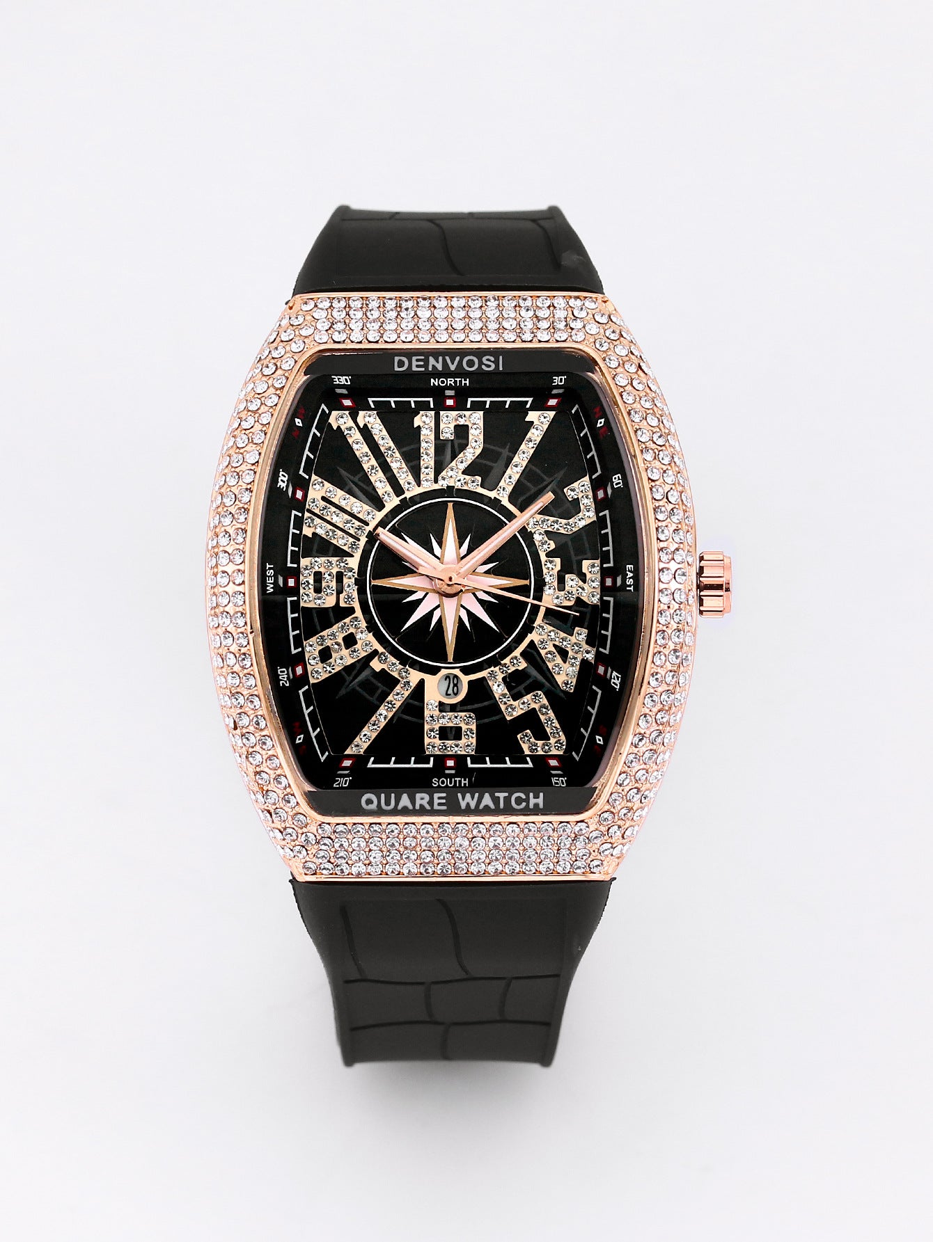 Men's Iced Arabic Numerals Watch with Black Strap
