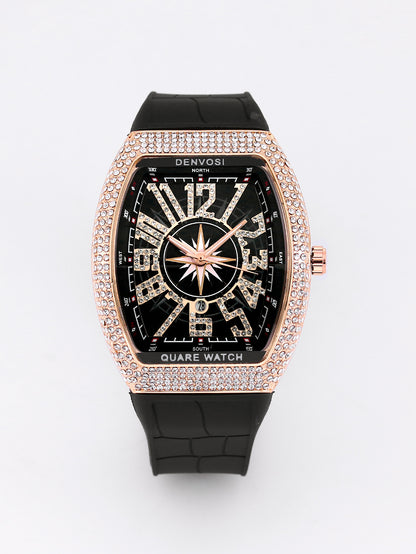 Men's Iced Arabic Numerals Watch with Black Strap