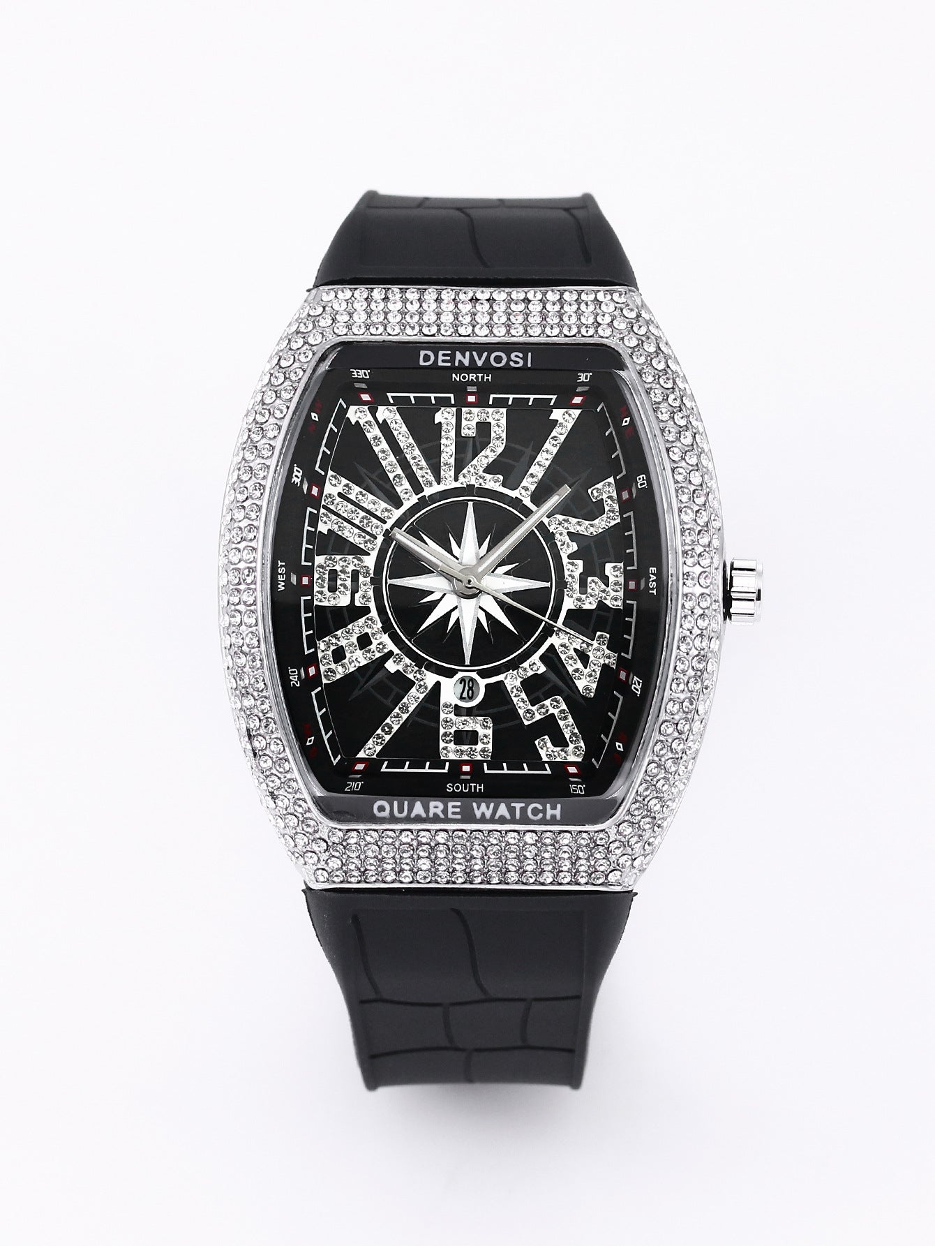 Men's Iced Arabic Numerals Watch with Black Strap