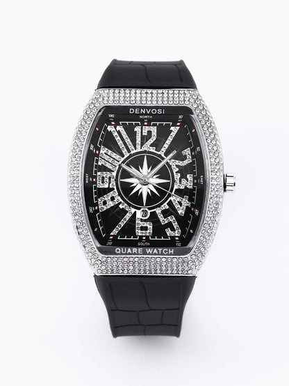 Men's Iced Arabic Numerals Watch with Black Strap