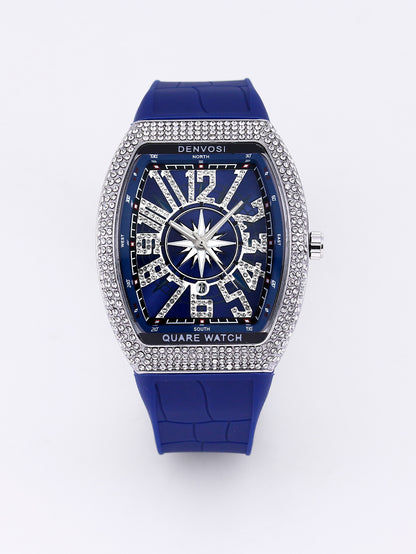 Men's Iced Arabic Numerals Watch with Black Strap