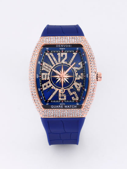 Men's Iced Arabic Numerals Watch with Black Strap