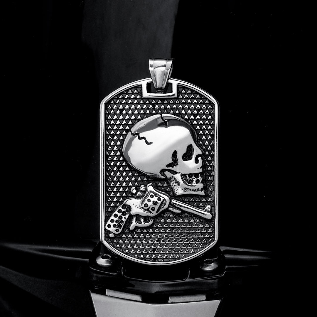 Gun Skull Stainless Steel Dog Tag