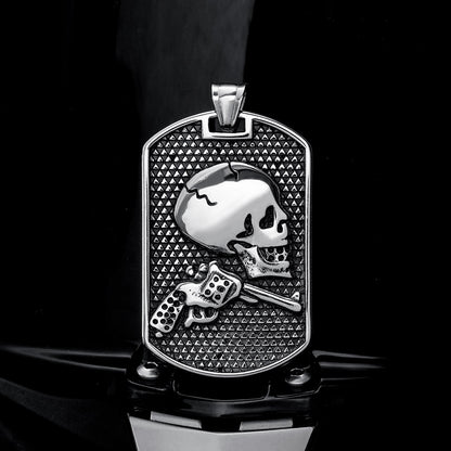 Gun Skull Stainless Steel Dog Tag