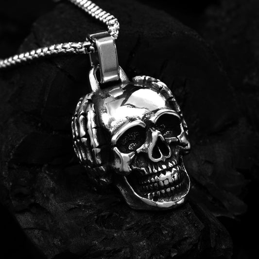Dark Stainless Steel Pendant - Skull Hand Design