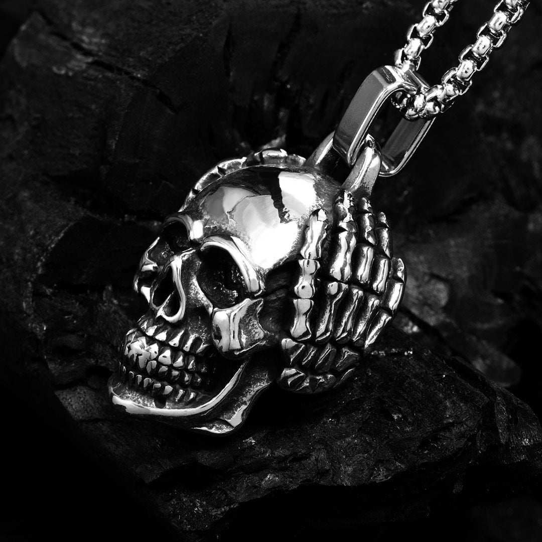 Dark Stainless Steel Pendant - Skull Hand Design
