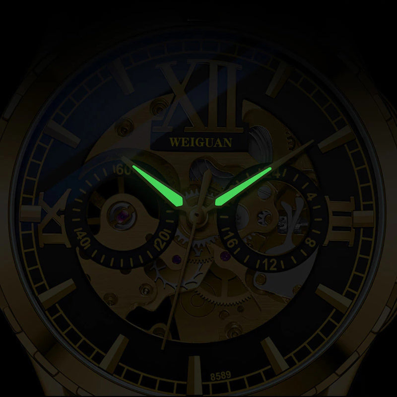 Skeleton Luminous Automatic Mechanical Men's Watch with Steel Strap