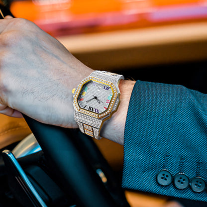 Iced Two-tone Square Roman Numerals Men’s Watch