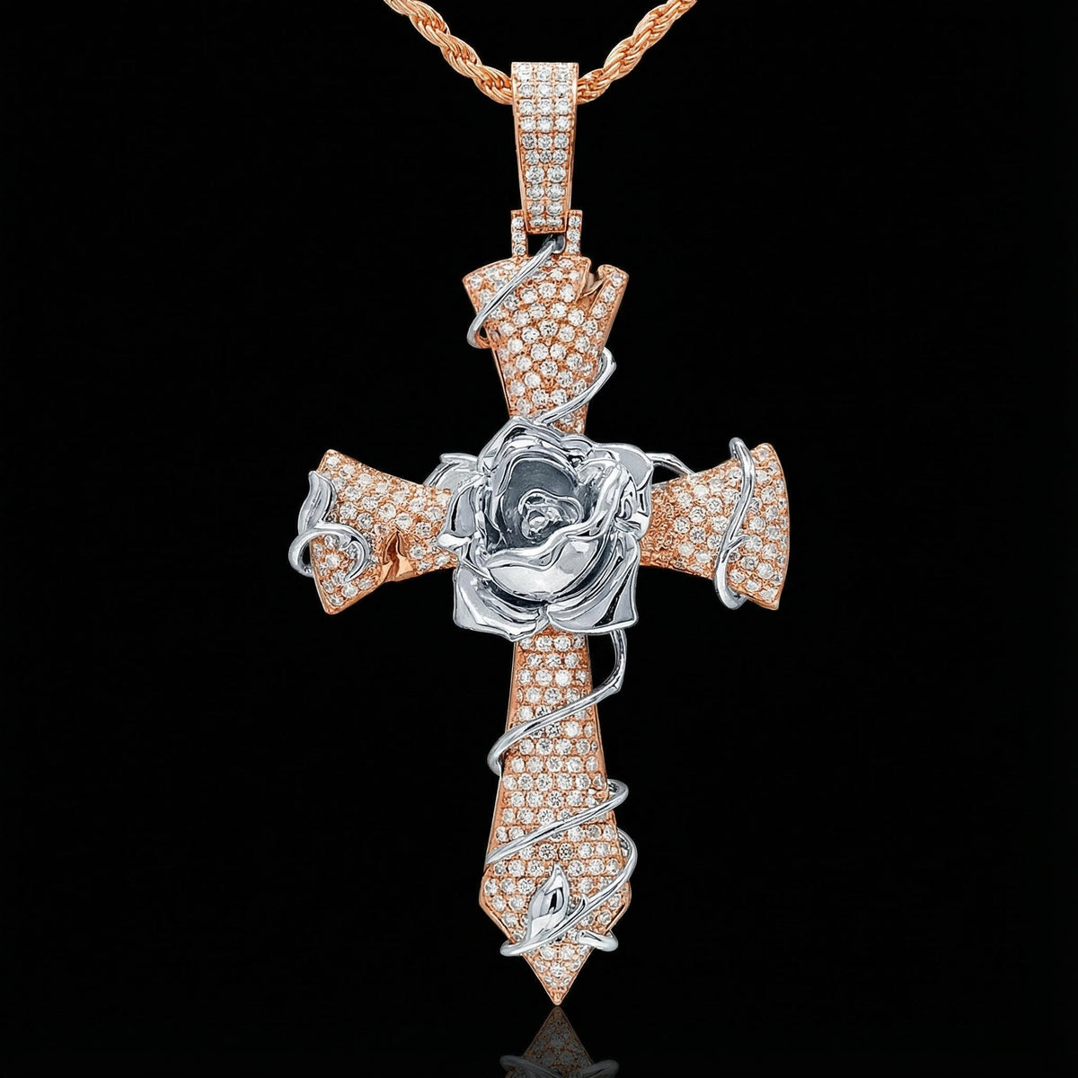 Iced Thorns Rose Cross Pendant