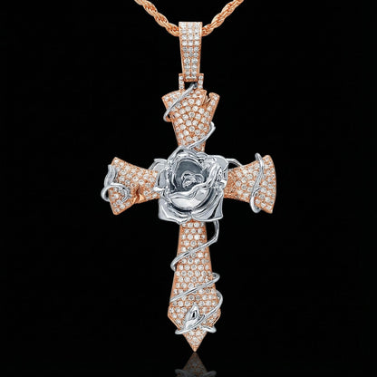 Iced Thorns Rose Cross Pendant