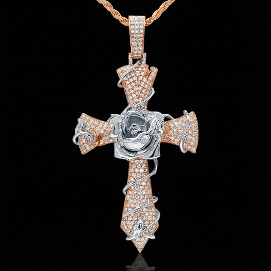 Iced Thorns Rose Cross Pendant