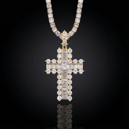 Baguette and Round Diamond Cross Pendant