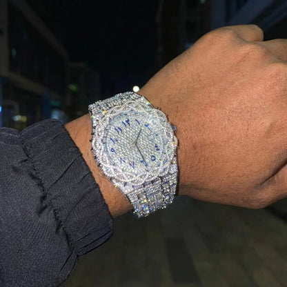 Iced Out Thorn Crown Men's Watch in White Gold