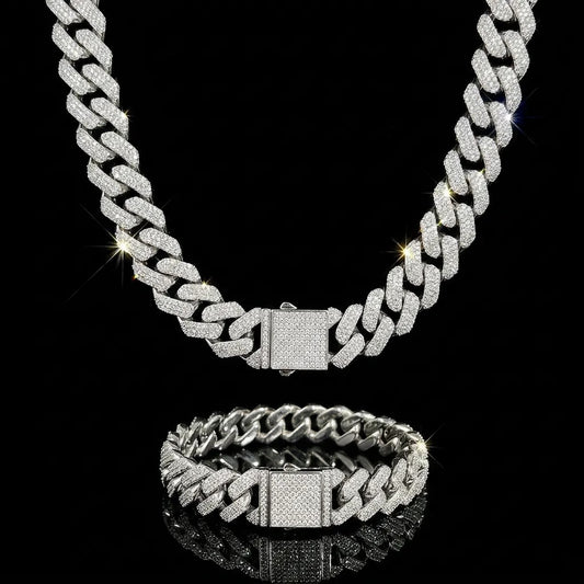 20mm Iced Out Miami Cuban Chain and Bracelet Set