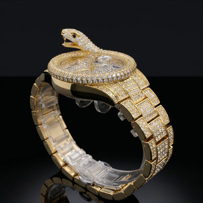 Iced Out Snake Dail Men's Watch in Gold