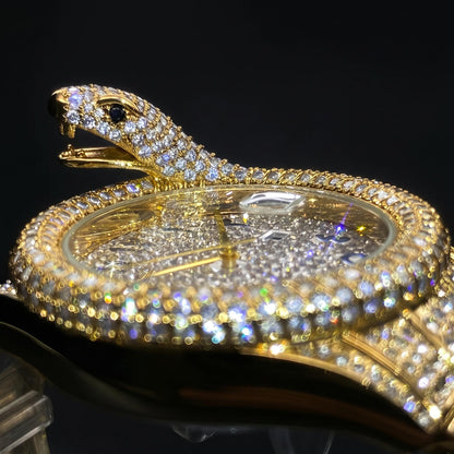 Iced Out Snake Dail Men's Watch in Gold