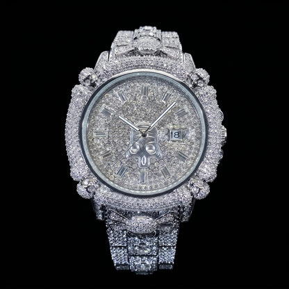 Iced Out Skull Dail Men's Watch in White Gold