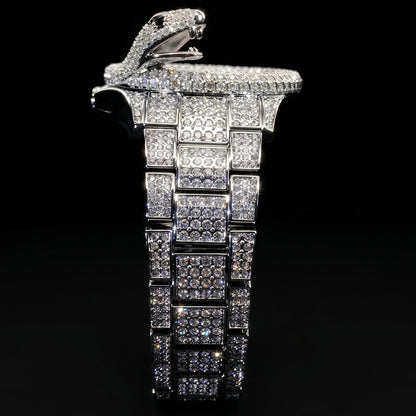 Iced Out Snake Dail Men's Watch in White Gold