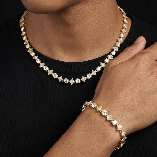Iced Out Star Tennis Chain and Bracelet Set