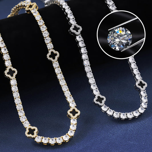 Iced Out Black Four Leaf Clover Tennis Chain and Bracelet Set