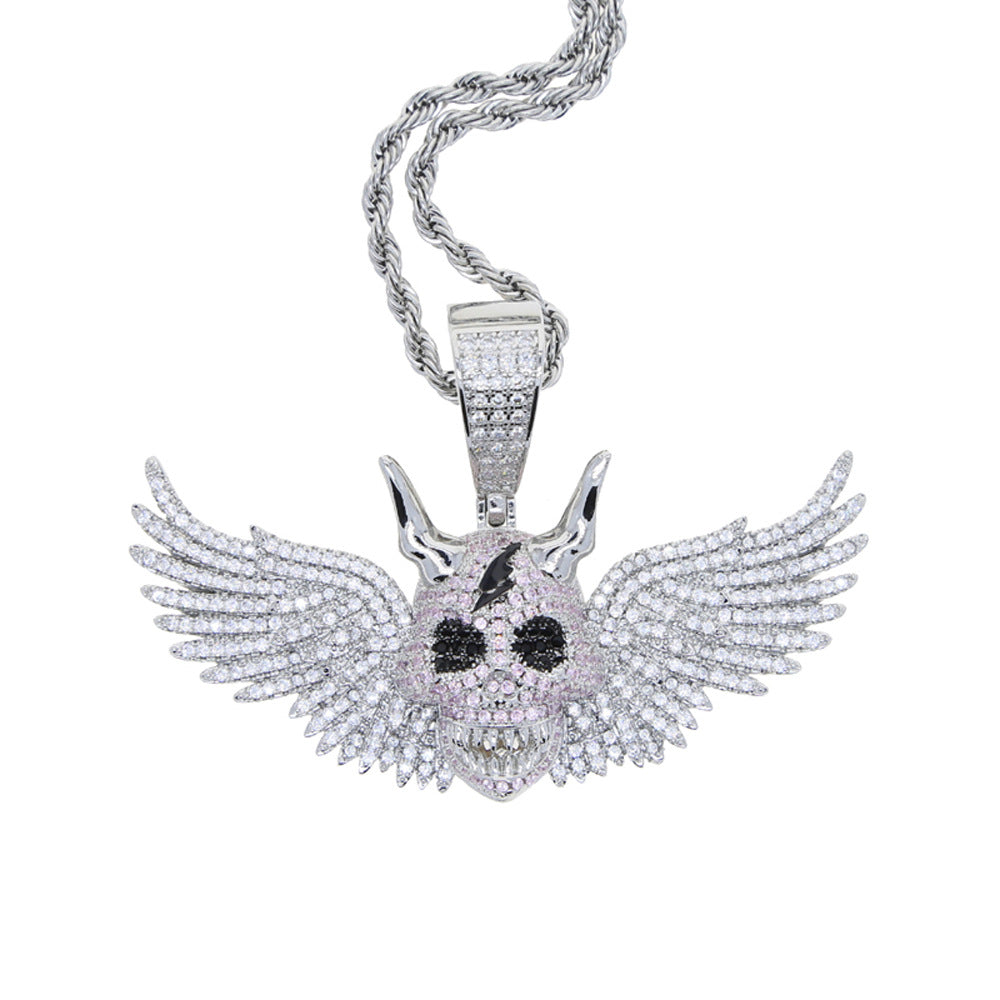 Iced Out Skull Head Wings Pendant