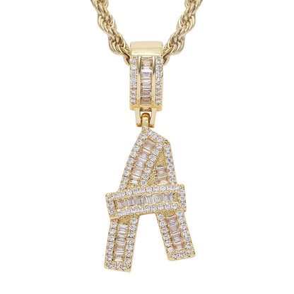 Iced Baguette Letters Pendant in Gold