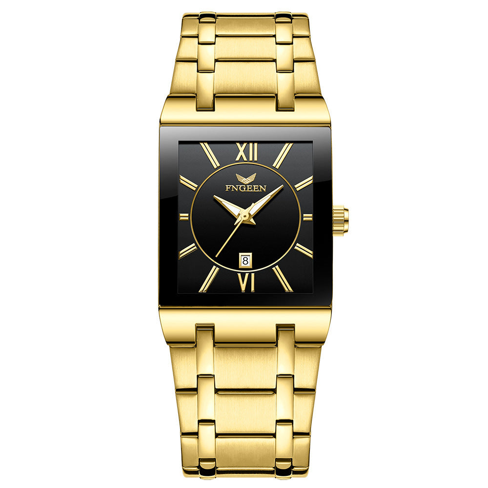 Square Quartz Watch for Men with Steel Strap