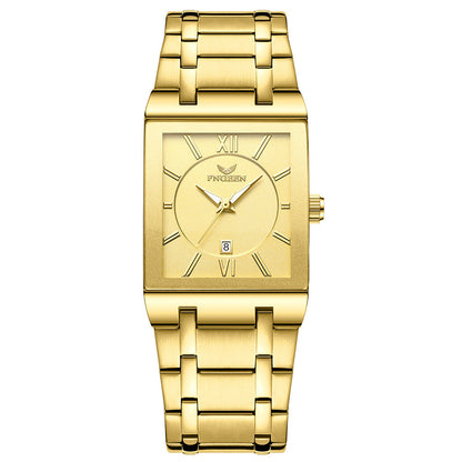 Square Quartz Watch for Men with Steel Strap