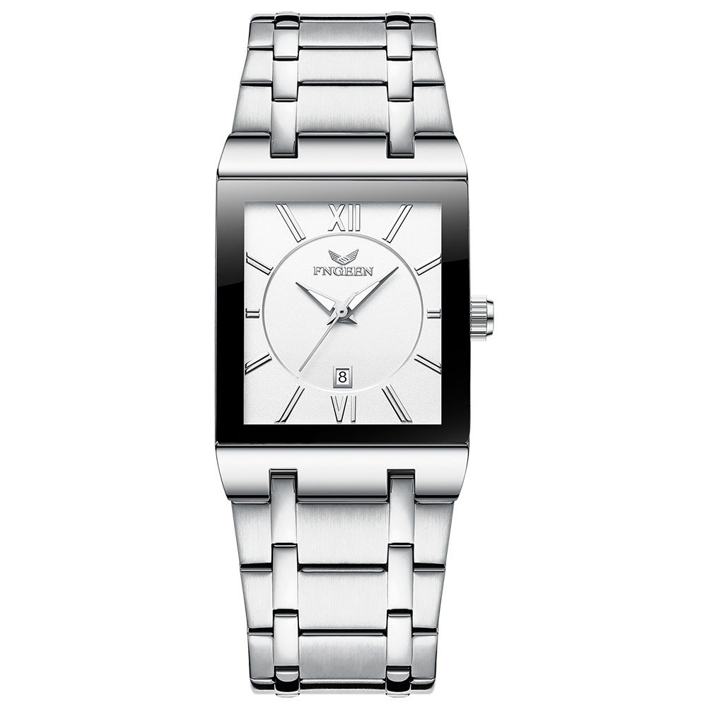 Square Quartz Watch for Men with Steel Strap