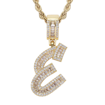 Iced Baguette Letters Pendant in Gold