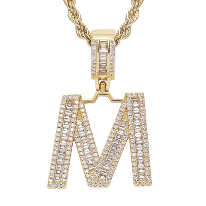 Iced Baguette Letters Pendant in Gold