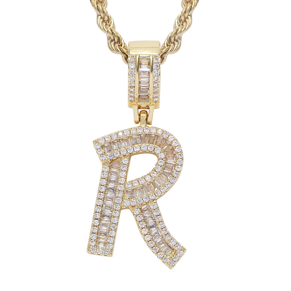 Iced Baguette Letters Pendant in Gold
