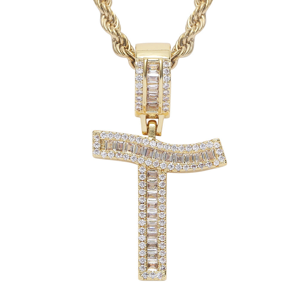 Iced Baguette Letters Pendant in Gold