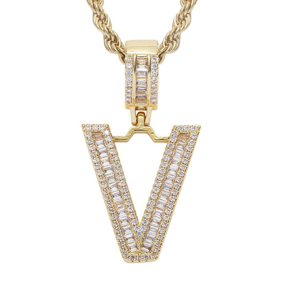 Iced Baguette Letters Pendant in Gold