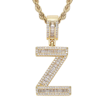 Iced Baguette Letters Pendant in Gold